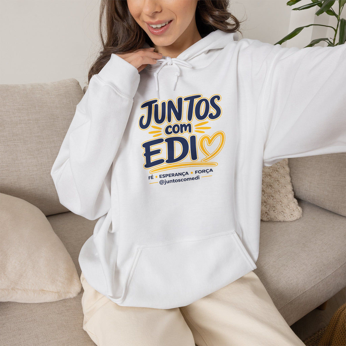 Moletom adulto Juntos com Edi (branco, preto, cinza / unisex, com capuz)